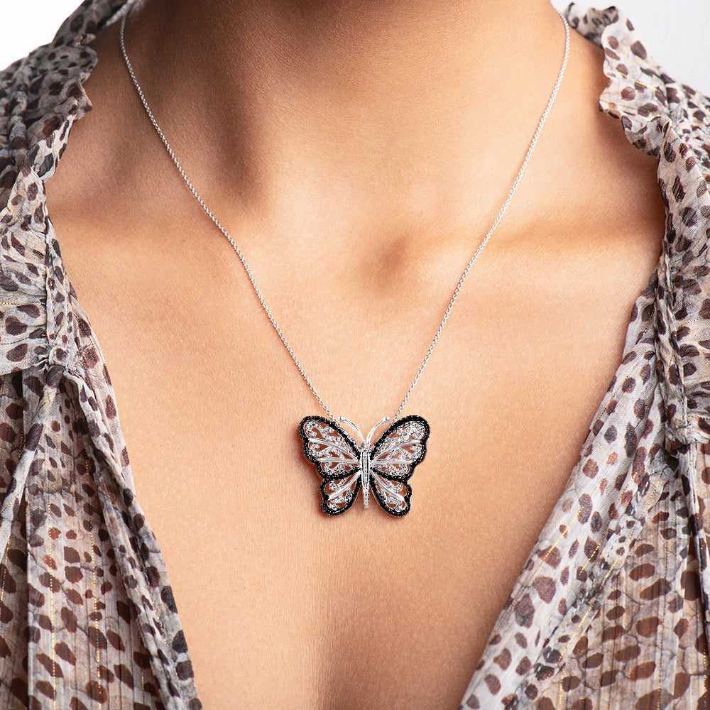 Diamond & Sapphire Butterfly Pendant Necklace - Nuha Jewelers